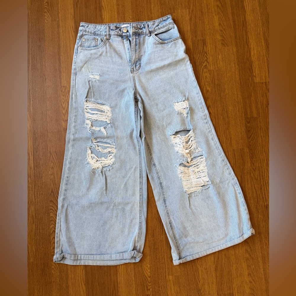Rue21 Distressed Light Blue Wide-Leg Jeans
